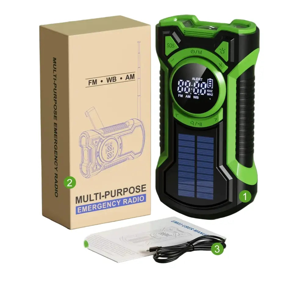 Hand Crank Solar Emergency Radio with Bluetooth 5.3 - Radio / Weather Alert Radio / Green - SS