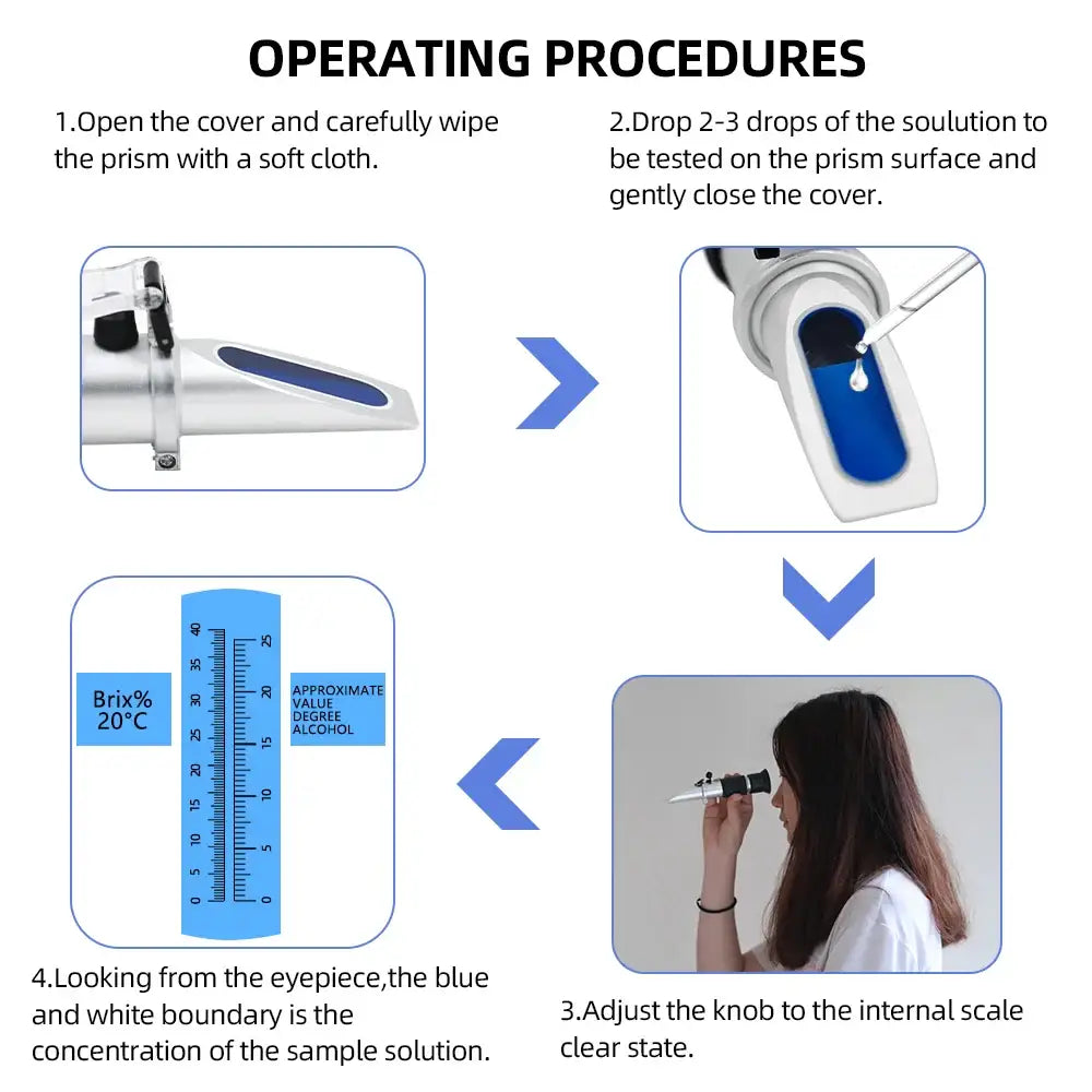 Handheld 0–40% Sugar & 0–25% Alcohol Refractometer (available with or without box) - HBC