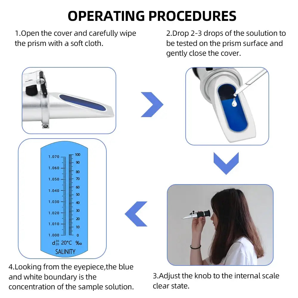 Handheld Refractometer Sea Salt Salinity Meter 0–100% (available with or without box) - HBC