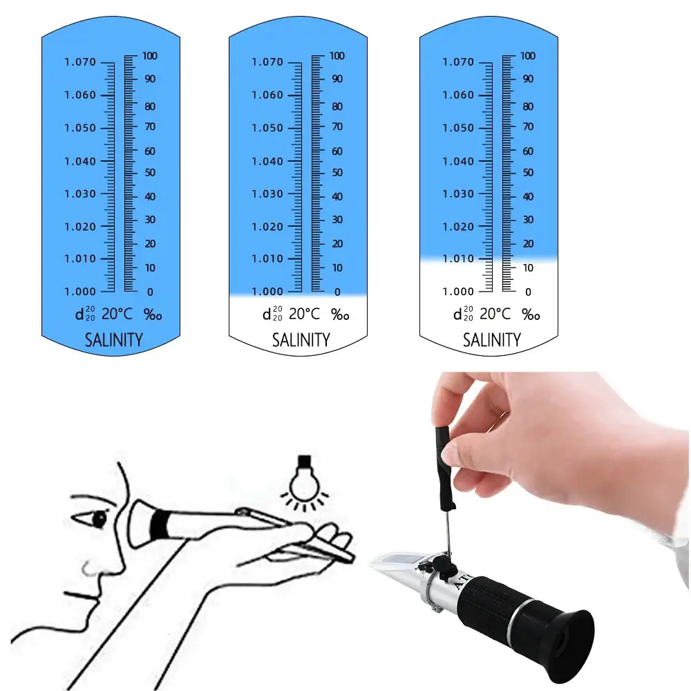 Handheld Refractometer Sea Salt Salinity Meter 0–100% (available with or without box) - HBC