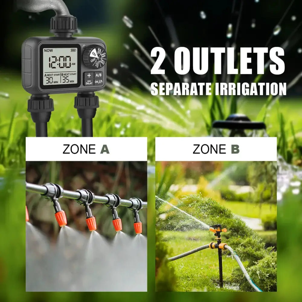 HCT-M06 Digital 2-Outlet Water Timer with Independent Zone Control - SS