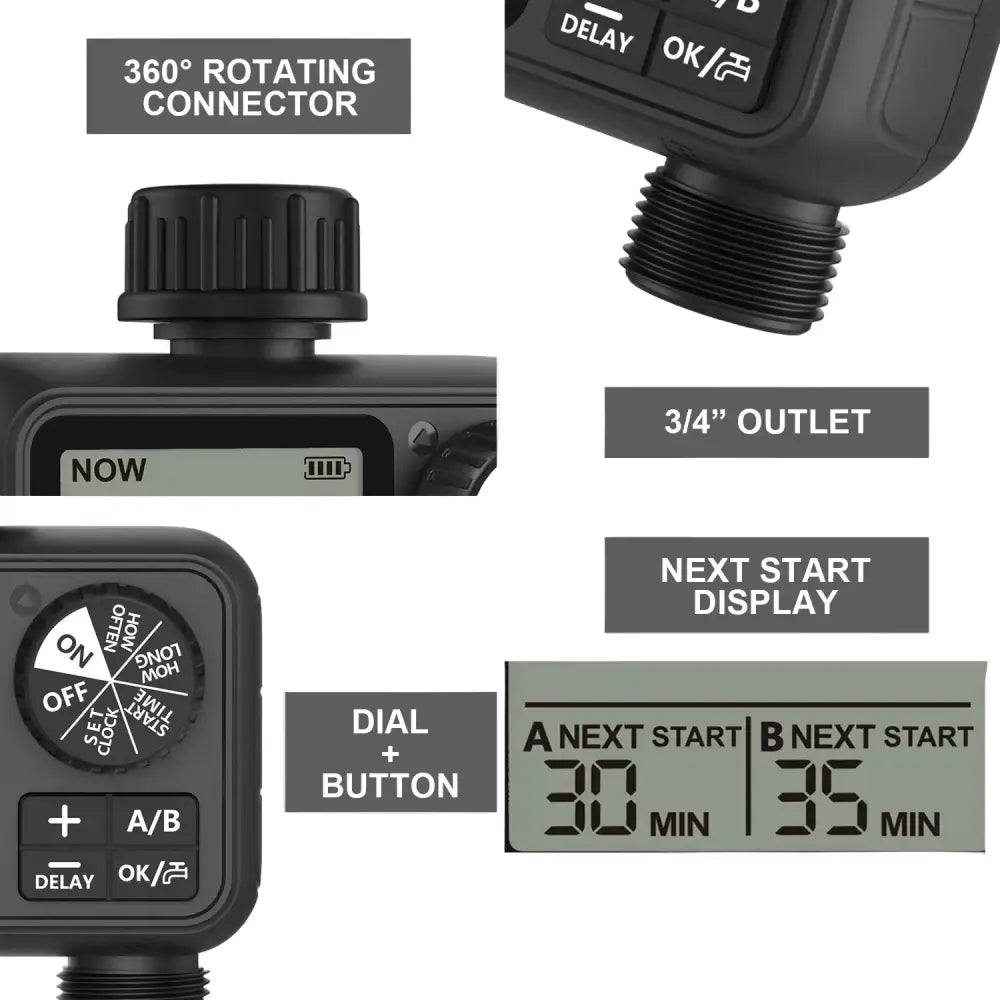HCT-M06 Digital 2-Outlet Water Timer with Independent Zone Control - SS