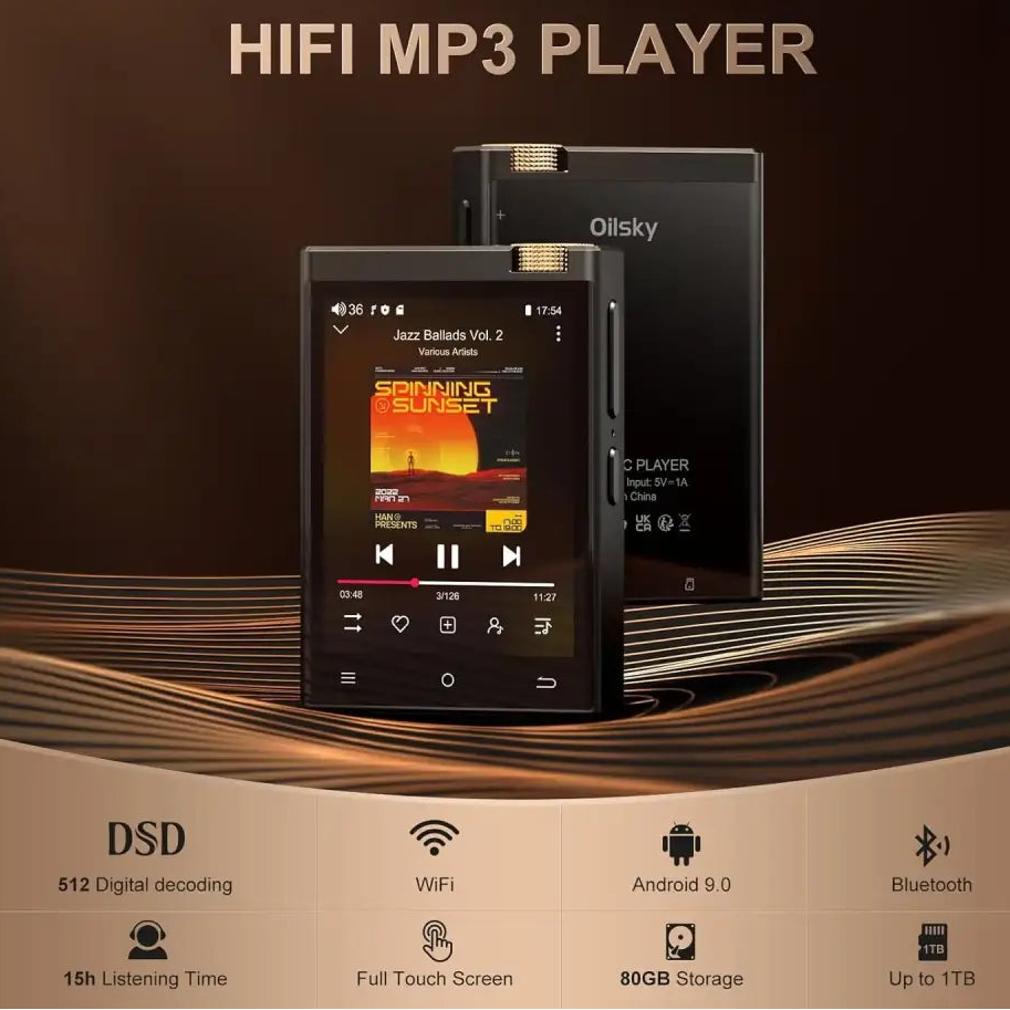 Hi-Fi MP3 Player with Bluetooth and WiFi Oilsky Lossless DSD High-Resolution Digital Audio with 16GB/64GB Memory up