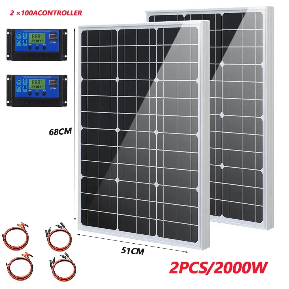 High-Efficiency 18V Rigid Solar Panel 1000–3000W (different sets available) - 2KW 100A 2controller / Solar Panel - SS
