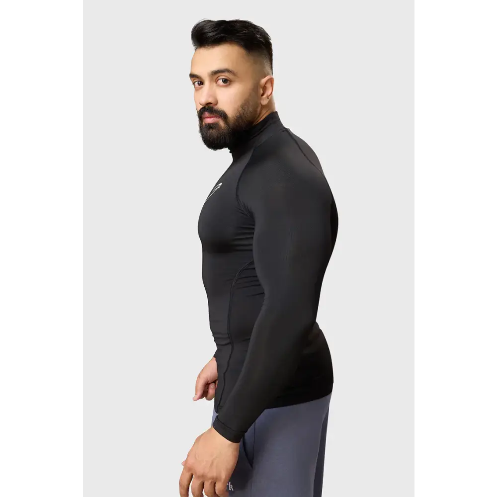 High Neck Compression Full Sleeves T-shirt Black