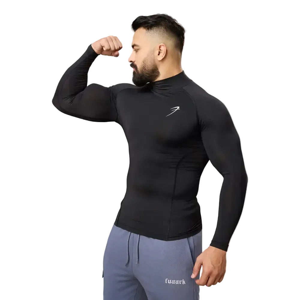 High Neck Compression Full Sleeves T-shirt Black