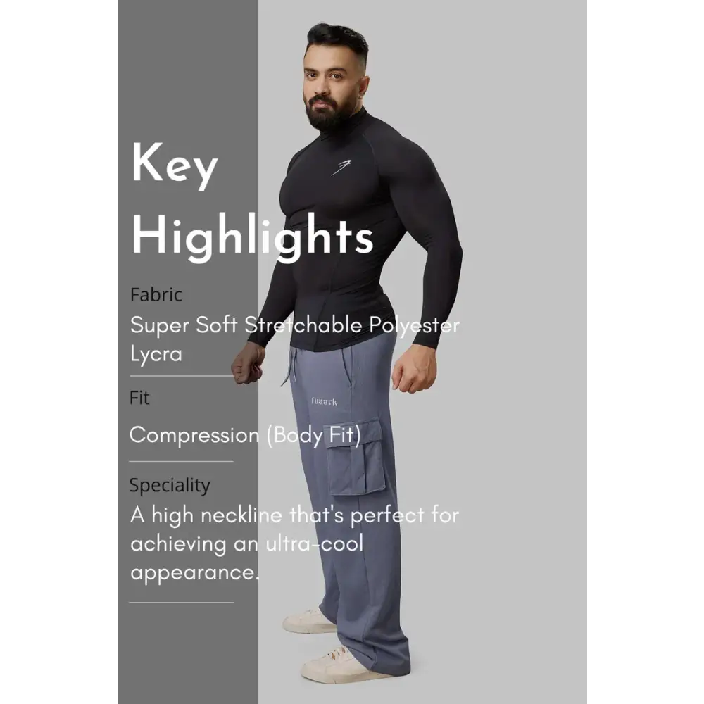 High Neck Compression Full Sleeves T-shirt Black