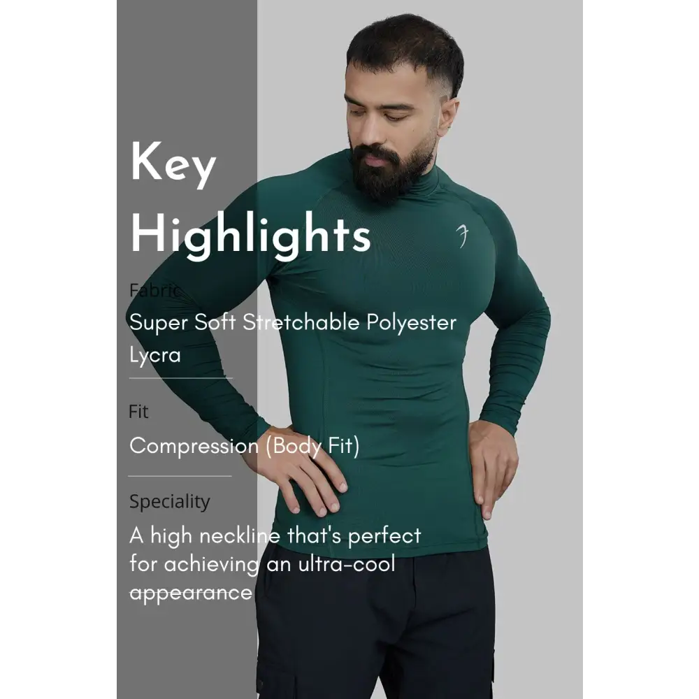 High Neck Compression Full Sleeves T-shirt Emerald - Tshirts
