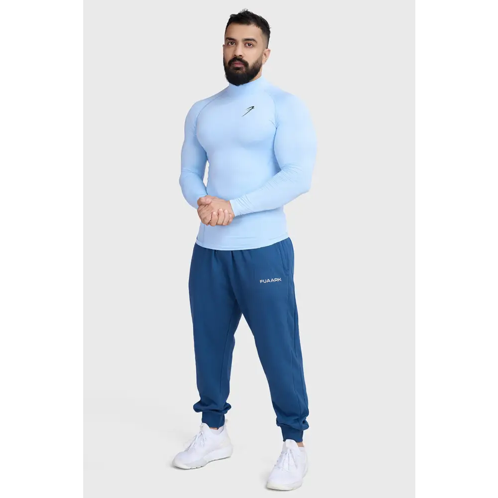 High Neck Compression Full Sleeves T-shirt Glacial Blue - Tshirts