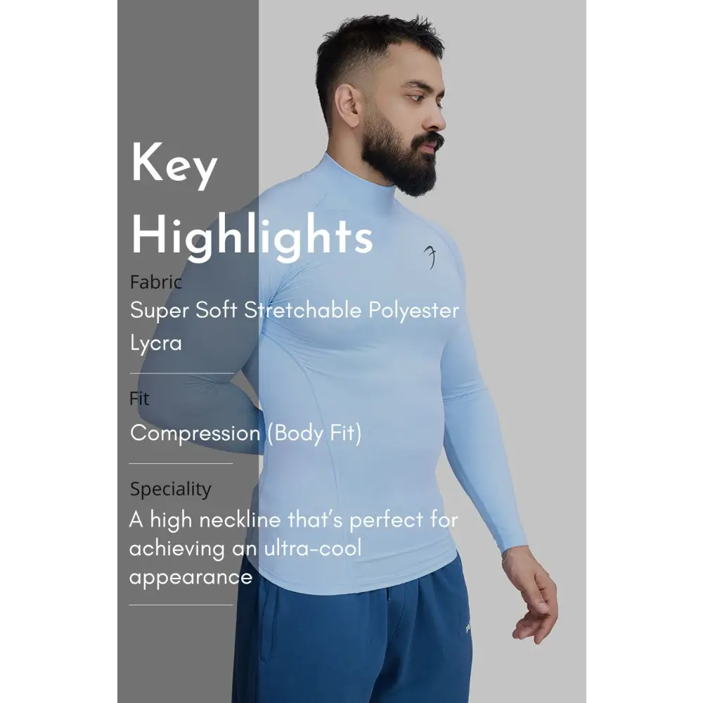 High Neck Compression Full Sleeves T-shirt Glacial Blue - Tshirts