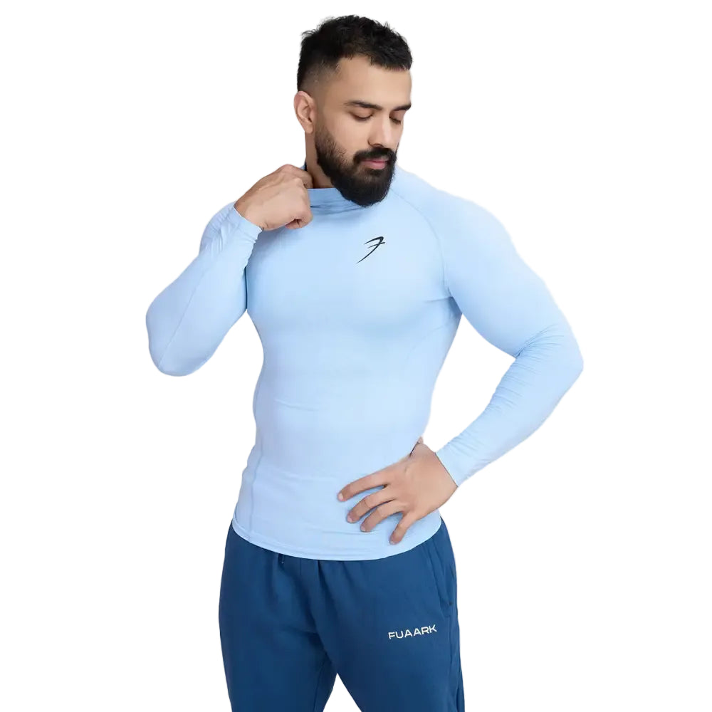 High Neck Compression Full Sleeves T-shirt Glacial Blue - Tshirts
