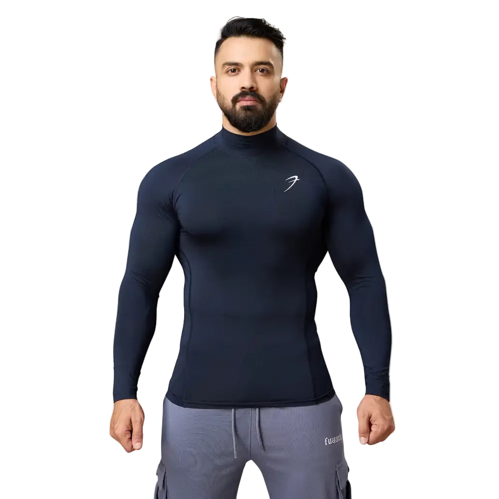 High Neck Compression Full Sleeves T-shirt Navy - Tshirts