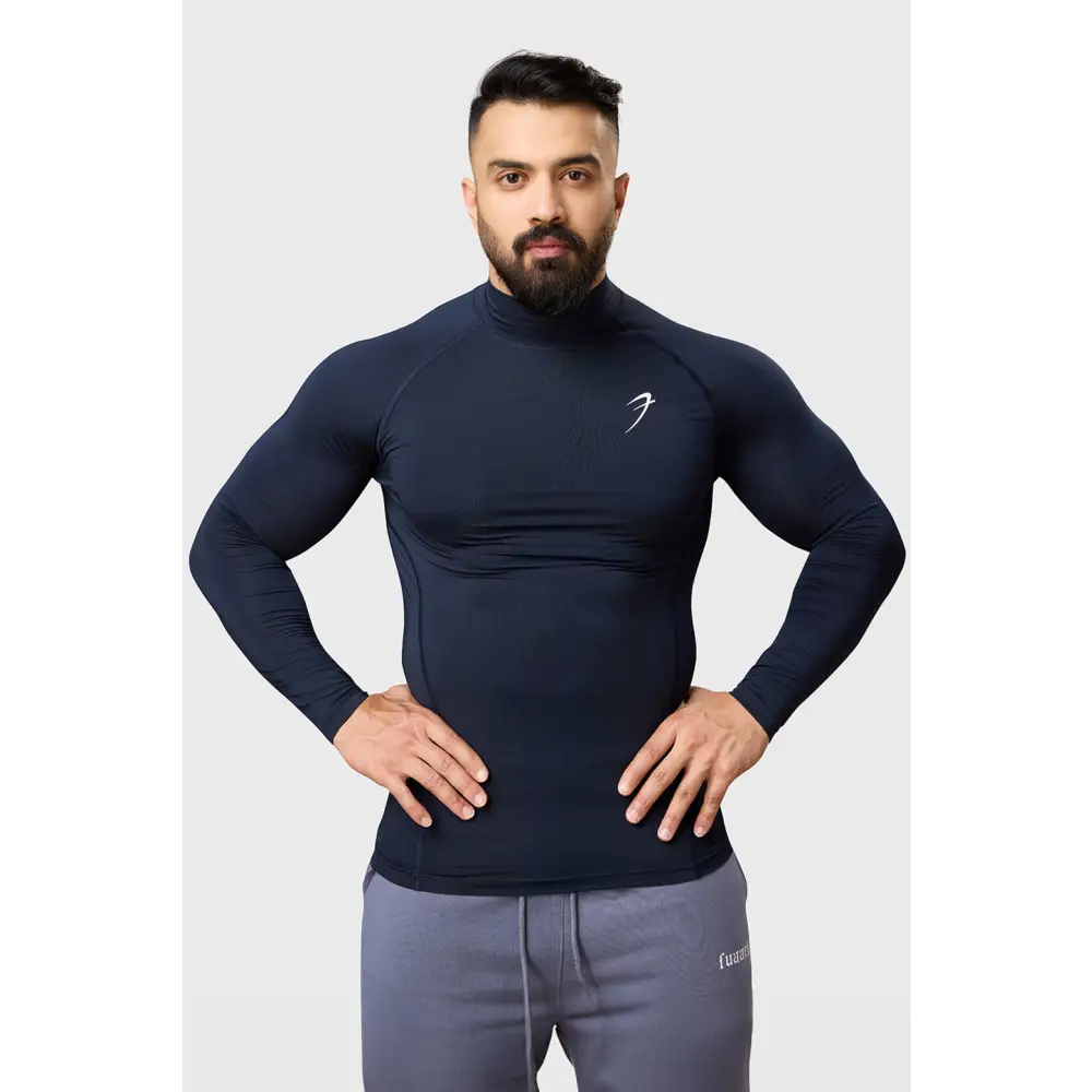 High Neck Compression Full Sleeves T-shirt Navy - Tshirts