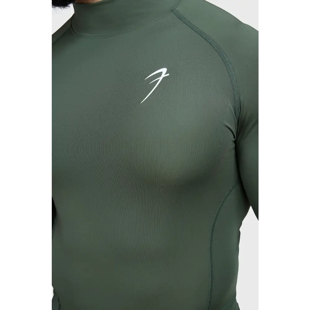 High Neck Compression Full Sleeves T-shirt Olive - Tshirts