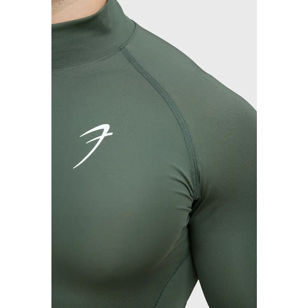 High Neck Compression Full Sleeves T-shirt Olive - Tshirts