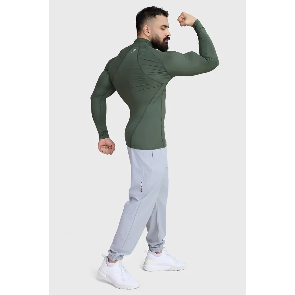 High Neck Compression Full Sleeves T-shirt Olive - Tshirts