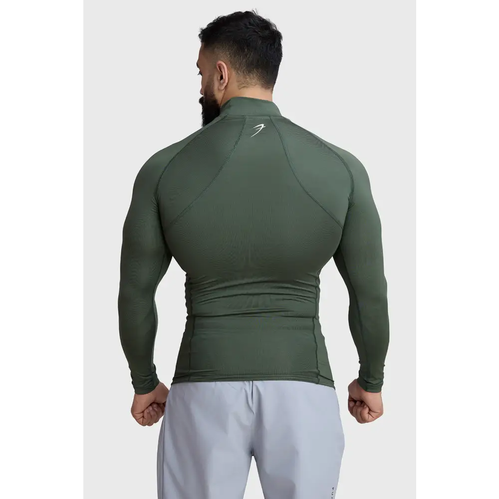 High Neck Compression Full Sleeves T-shirt Olive - Tshirts