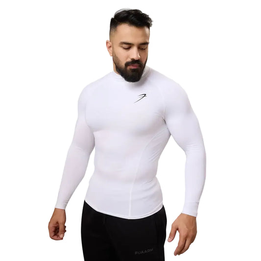 High Neck Compression Full Sleeves T-shirt White - Tshirts