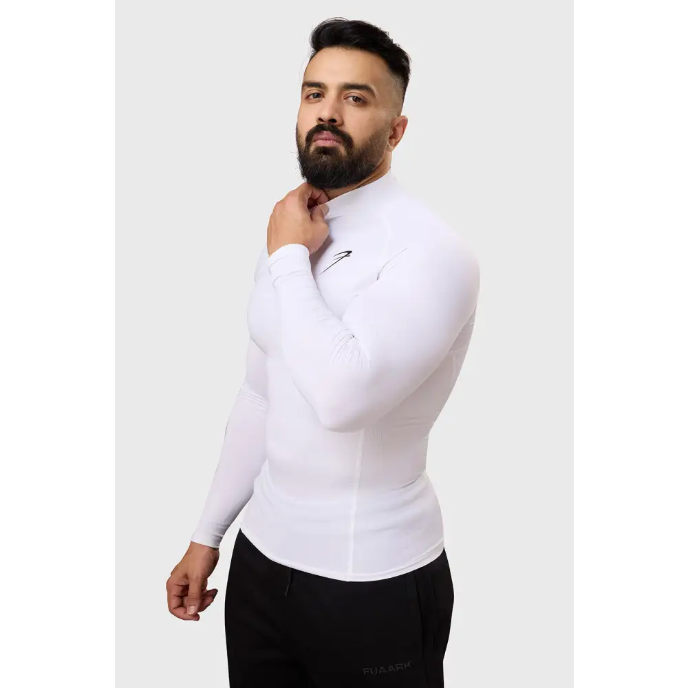 High Neck Compression Full Sleeves T-shirt White - Tshirts