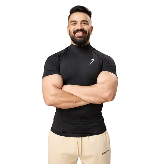 High Neck Compression T-shirt Black - Tshirts