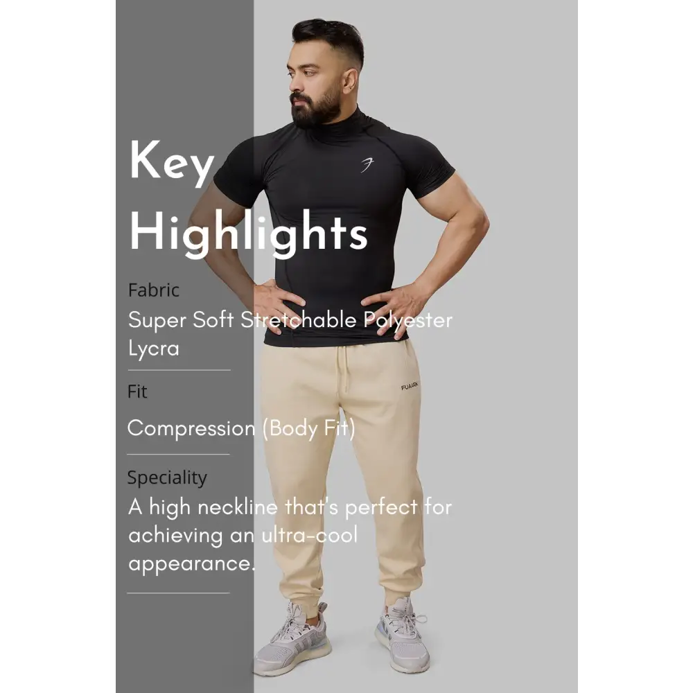 High Neck Compression T-shirt Black - Tshirts