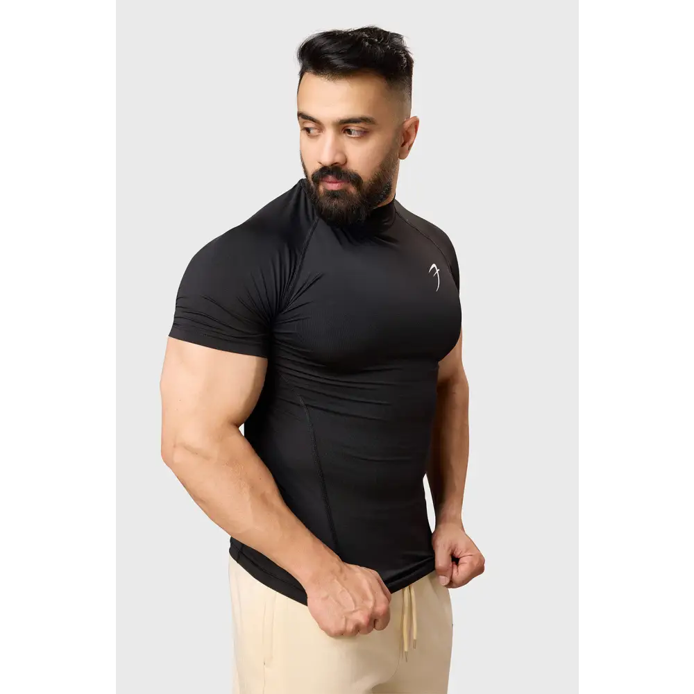 High Neck Compression T-shirt Black - Tshirts