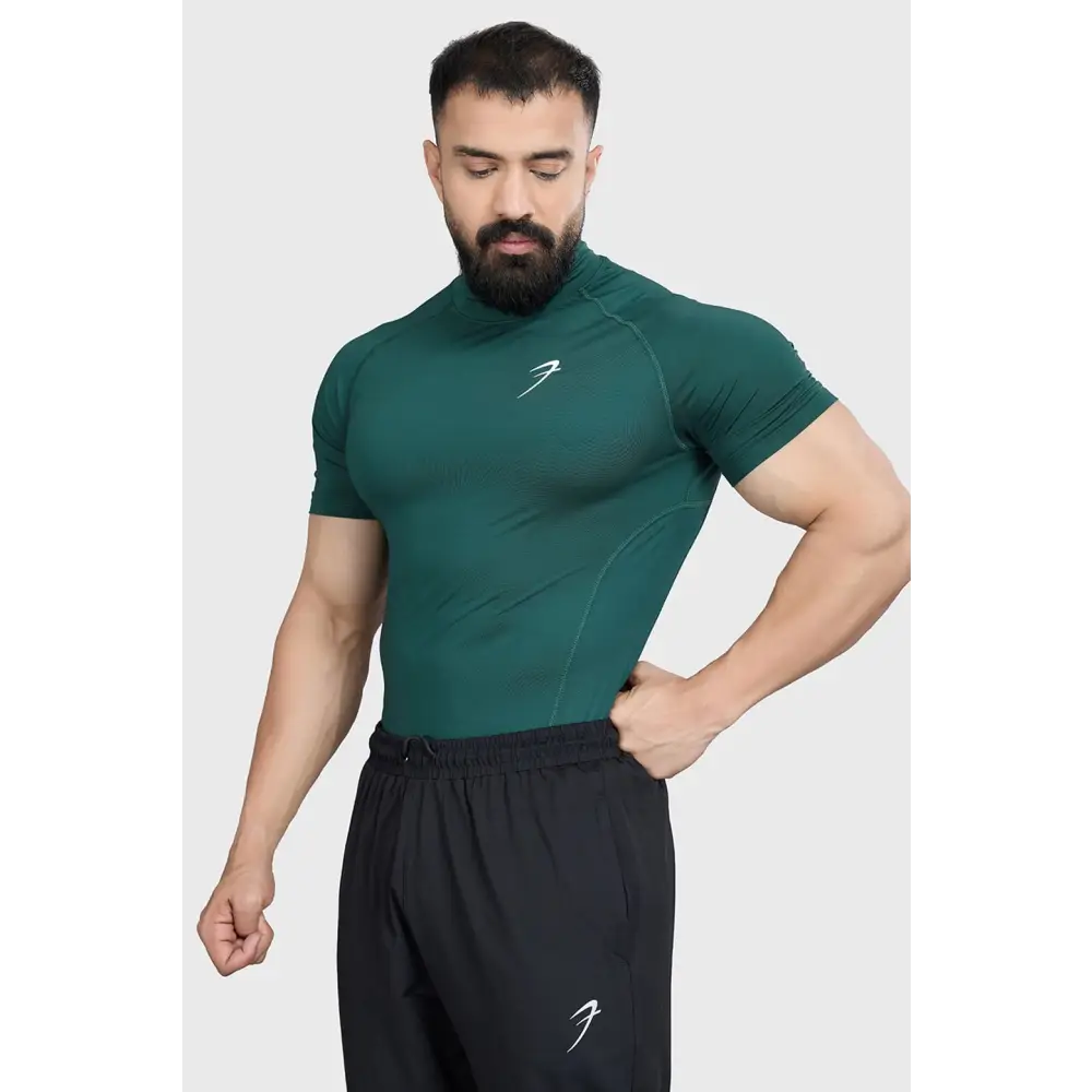 High Neck Compression T-shirt Emerald - Tshirts