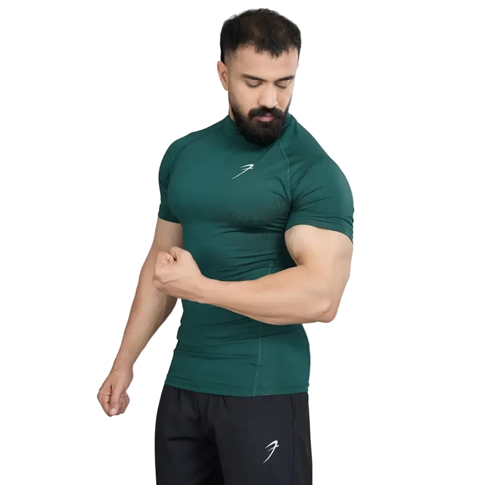 High Neck Compression T-shirt Emerald - Tshirts