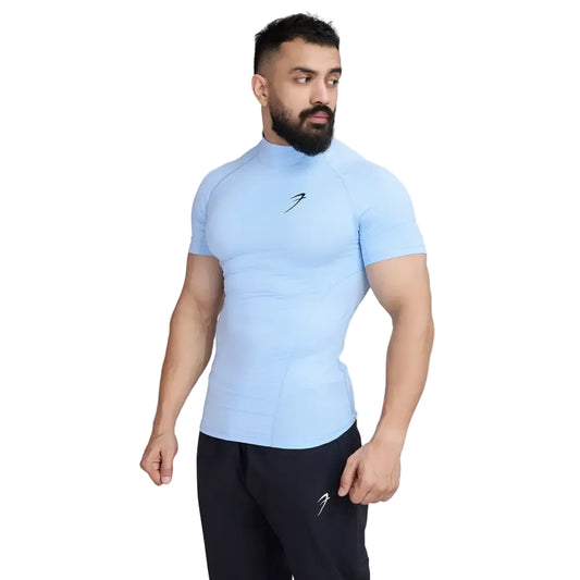 High Neck Compression T-shirt Glacial Blue - Tshirts