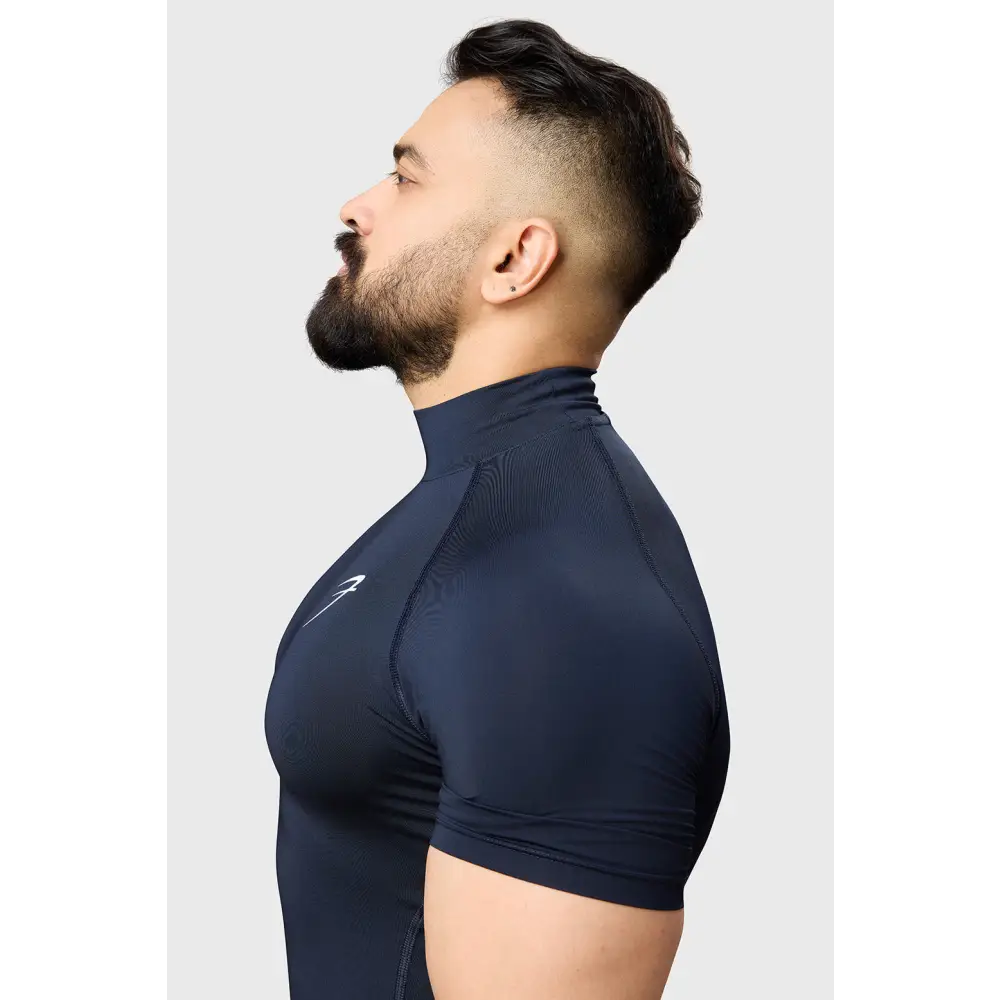 High Neck Compression T-shirt Navy - Tshirts