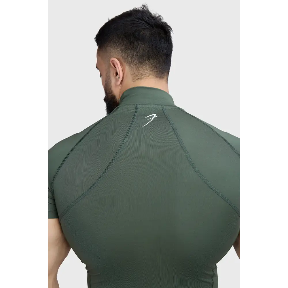 High Neck Compression T-shirt Olive - Tshirts