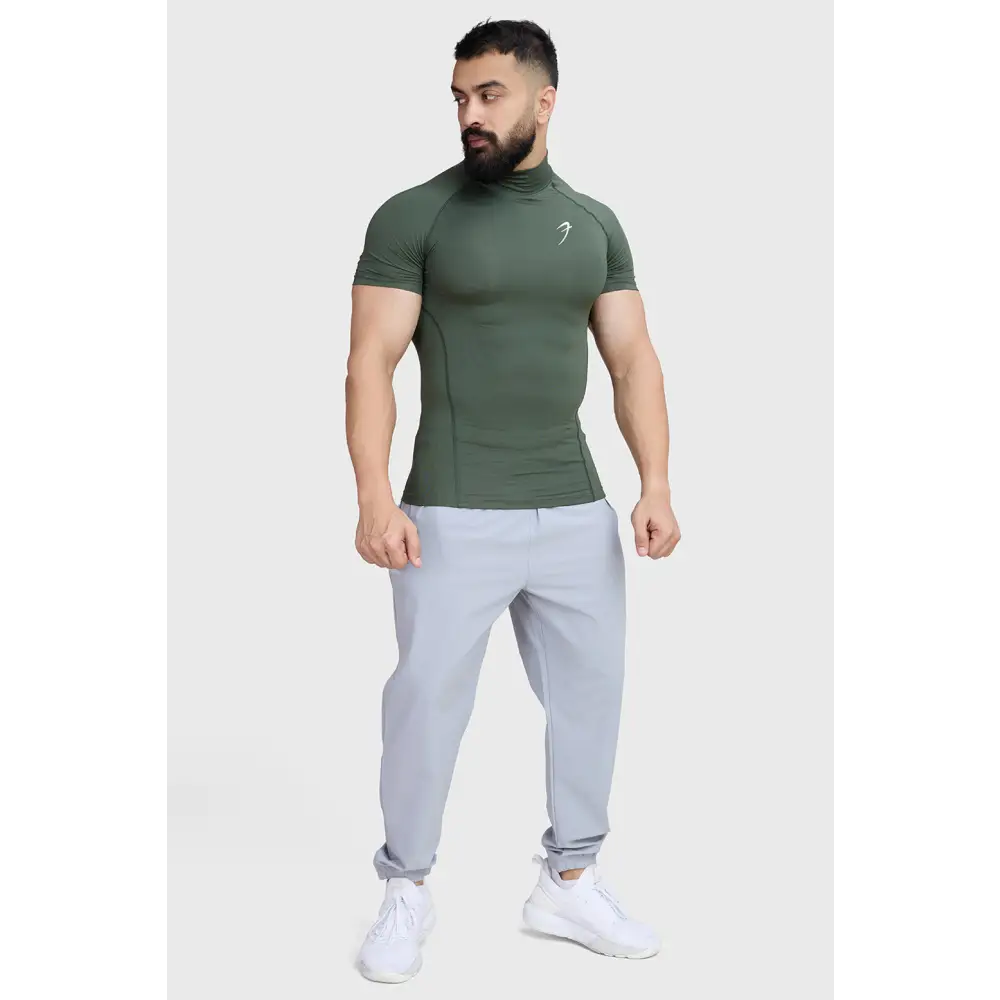 High Neck Compression T-shirt Olive - Tshirts