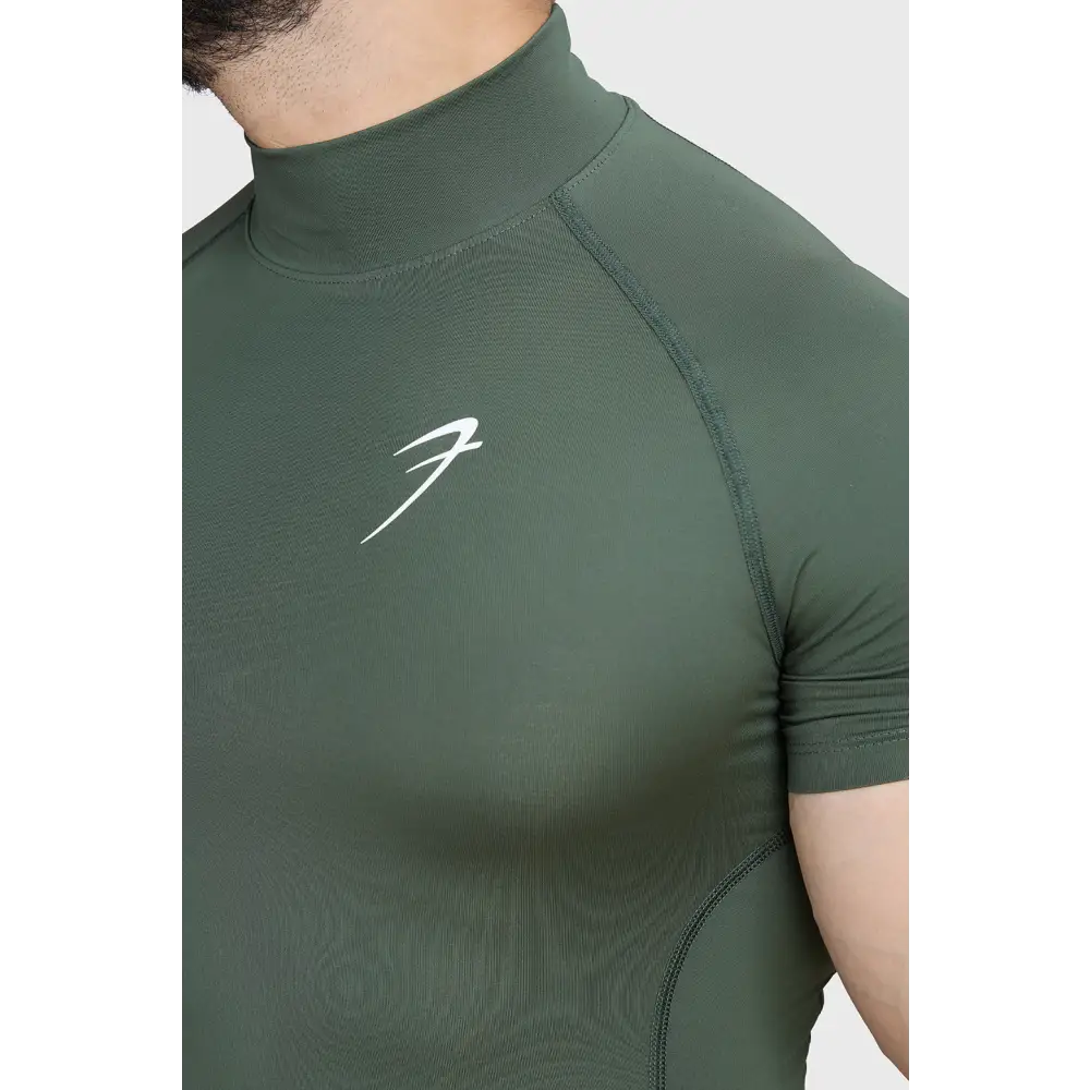 High Neck Compression T-shirt Olive - Tshirts