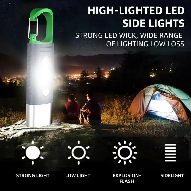High-Power Mini LED Flashlight for Camping with Telescopic Zoom and Waterproof Design Featuring 3 LEDs and Side Lights