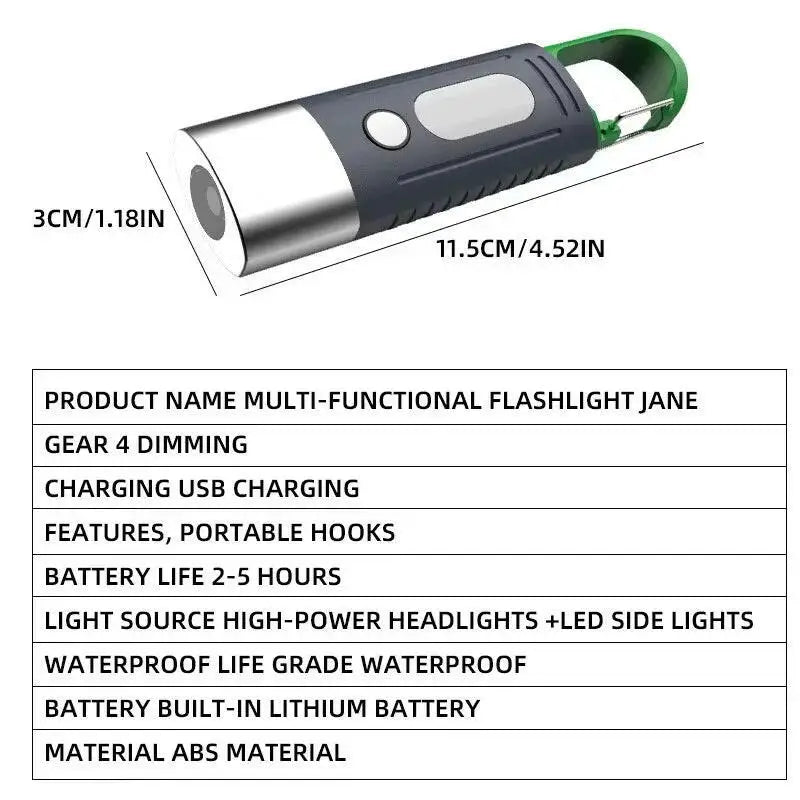 High-Power Mini LED Flashlight for Camping with Telescopic Zoom and Waterproof Design Featuring 3 LEDs and Side Lights