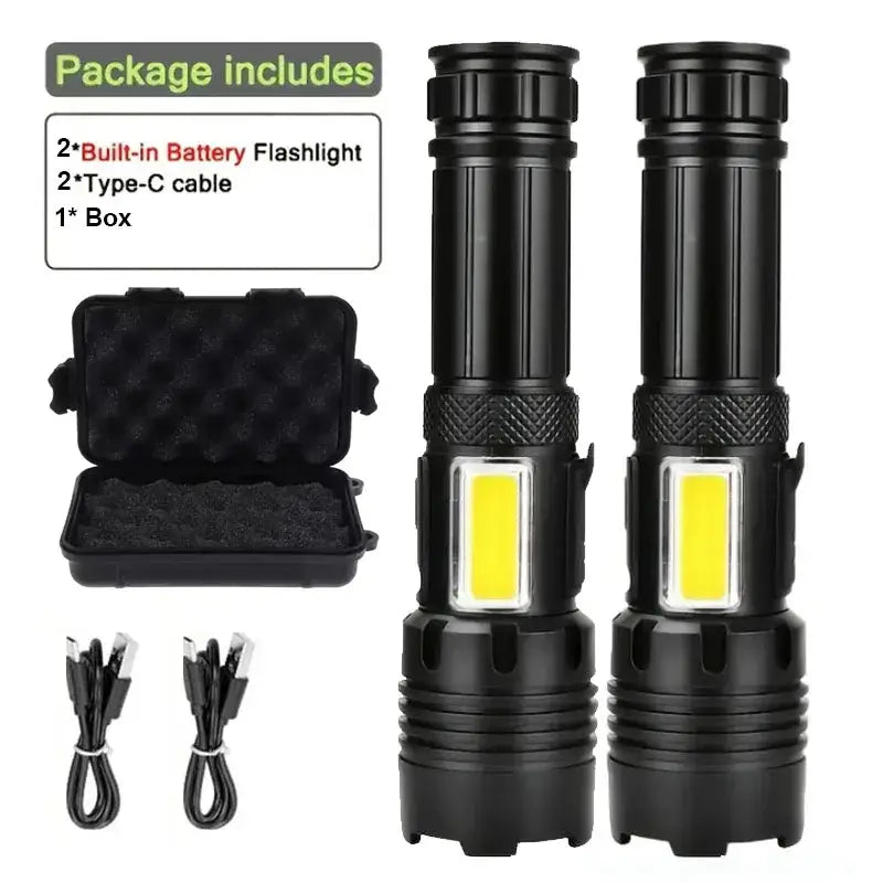 High Power Rechargeable LED Flashlight - 2pcs with 1 box - SS