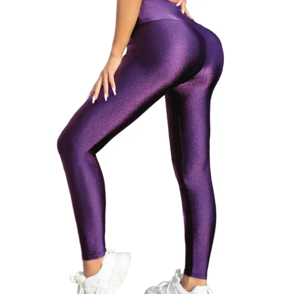 High-Waisted Purple Gloss Leggings for Women - Purple / S - SS
