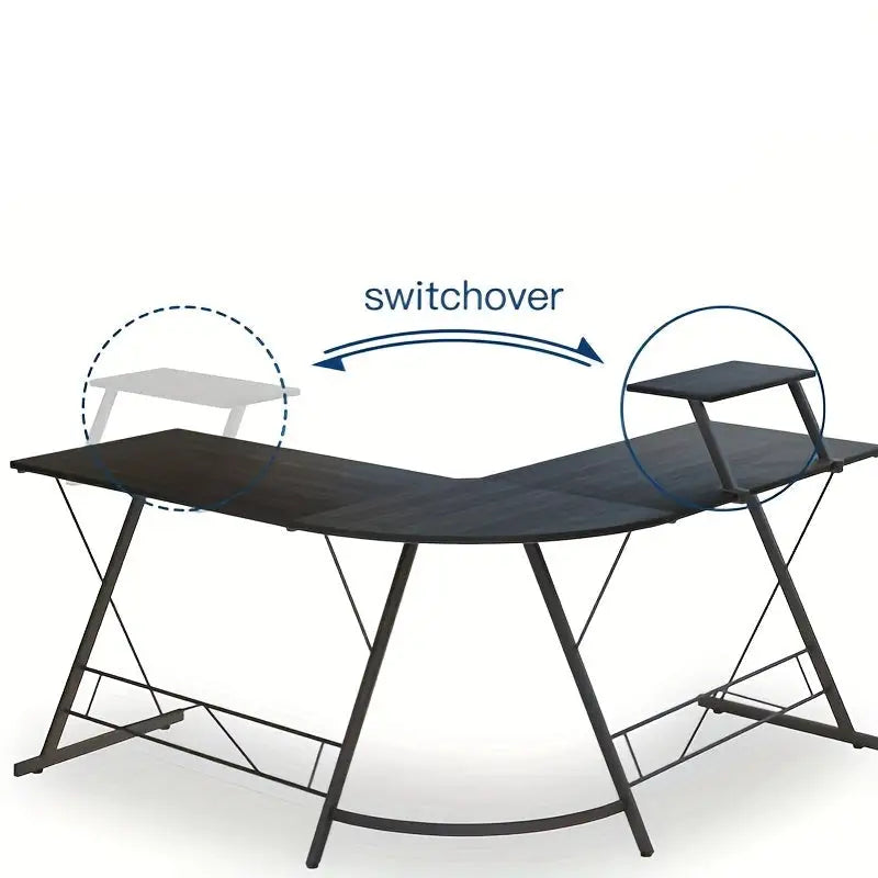 Industrial L-Shaped Corner Desk – Black Metal Frame with Monitor Stand (2 colours available) - SS