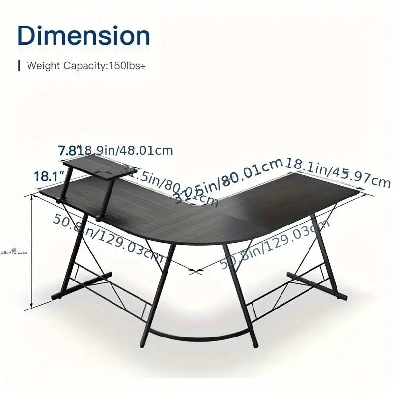 Industrial L-Shaped Corner Desk – Black Metal Frame with Monitor Stand (2 colours available) - SS