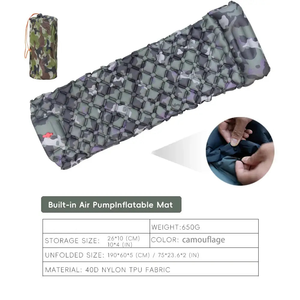 Inflatable Camping Mat with Pillow – Self-Inflating Mattress - Camouflage - SS