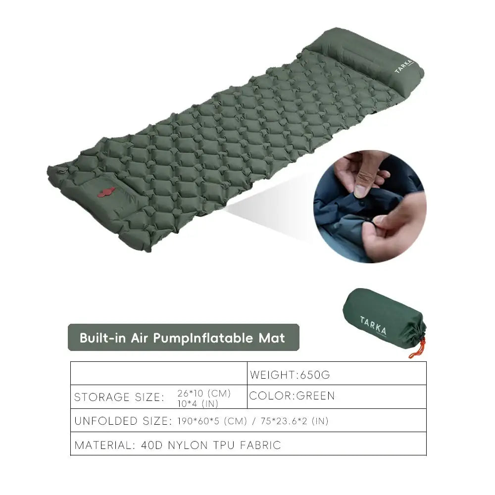 Inflatable Camping Mat with Pillow – Self-Inflating Mattress - Army Green - SS