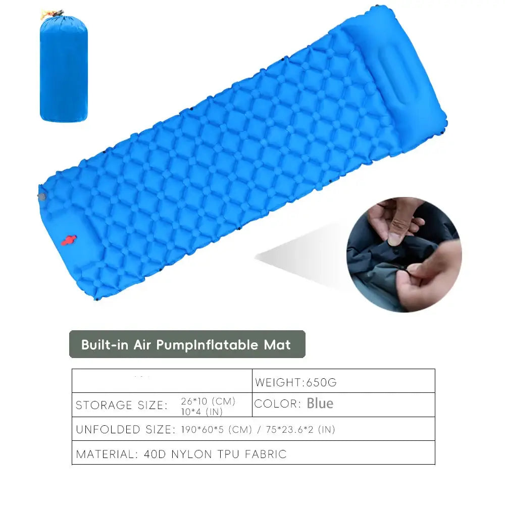 Inflatable Camping Mat with Pillow – Self-Inflating Mattress - Blue - SS
