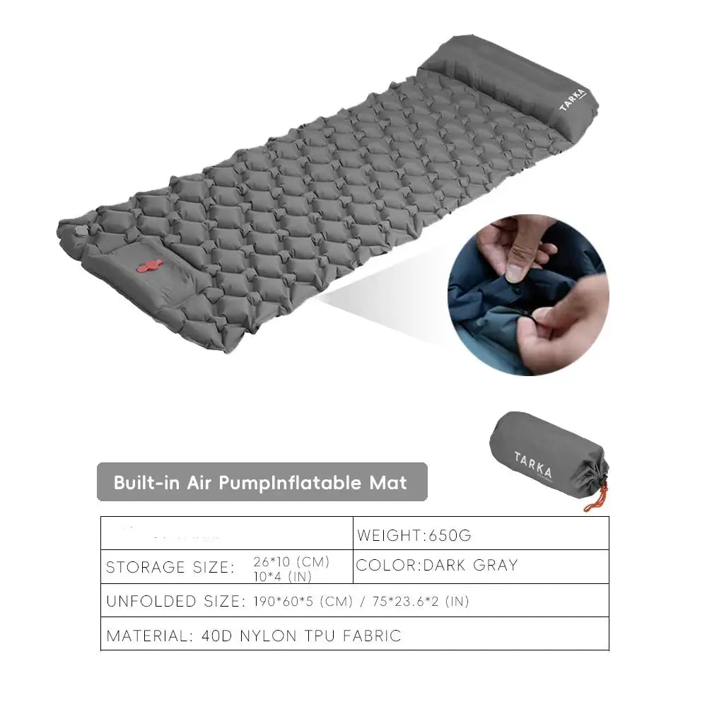 Inflatable Camping Mat with Pillow – Self-Inflating Mattress - Dark Grey - SS