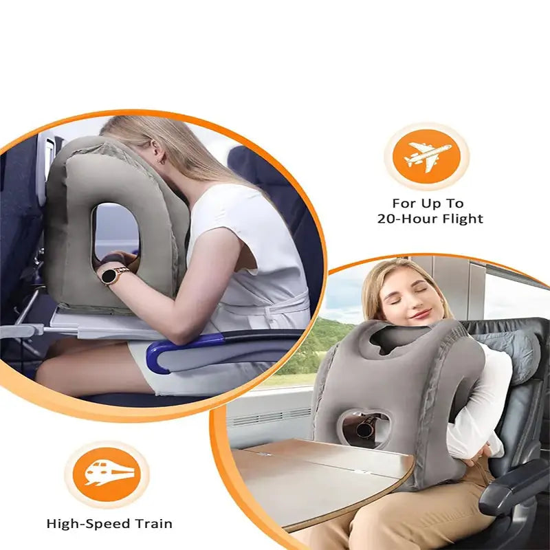 Inflatable Travel Neck Pillow with Chin Support - SS