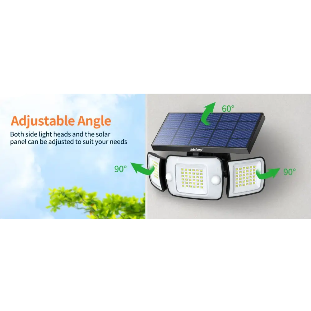 Intelamp Long Battery Life 6000mah Outdoor Solar Light Flood Light Larger Solar Panel Two Motion Sensors For Garden