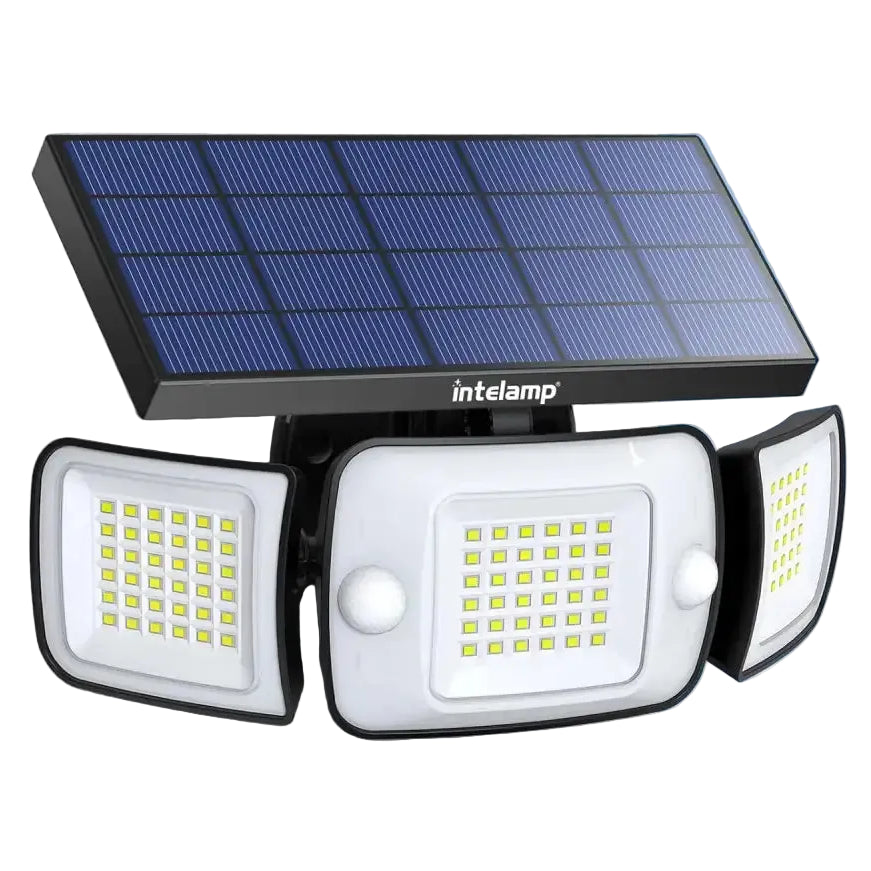 Intelamp Long Battery Life 6000mah Outdoor Solar Light Flood Light Larger Solar Panel Two Motion Sensors For Garden