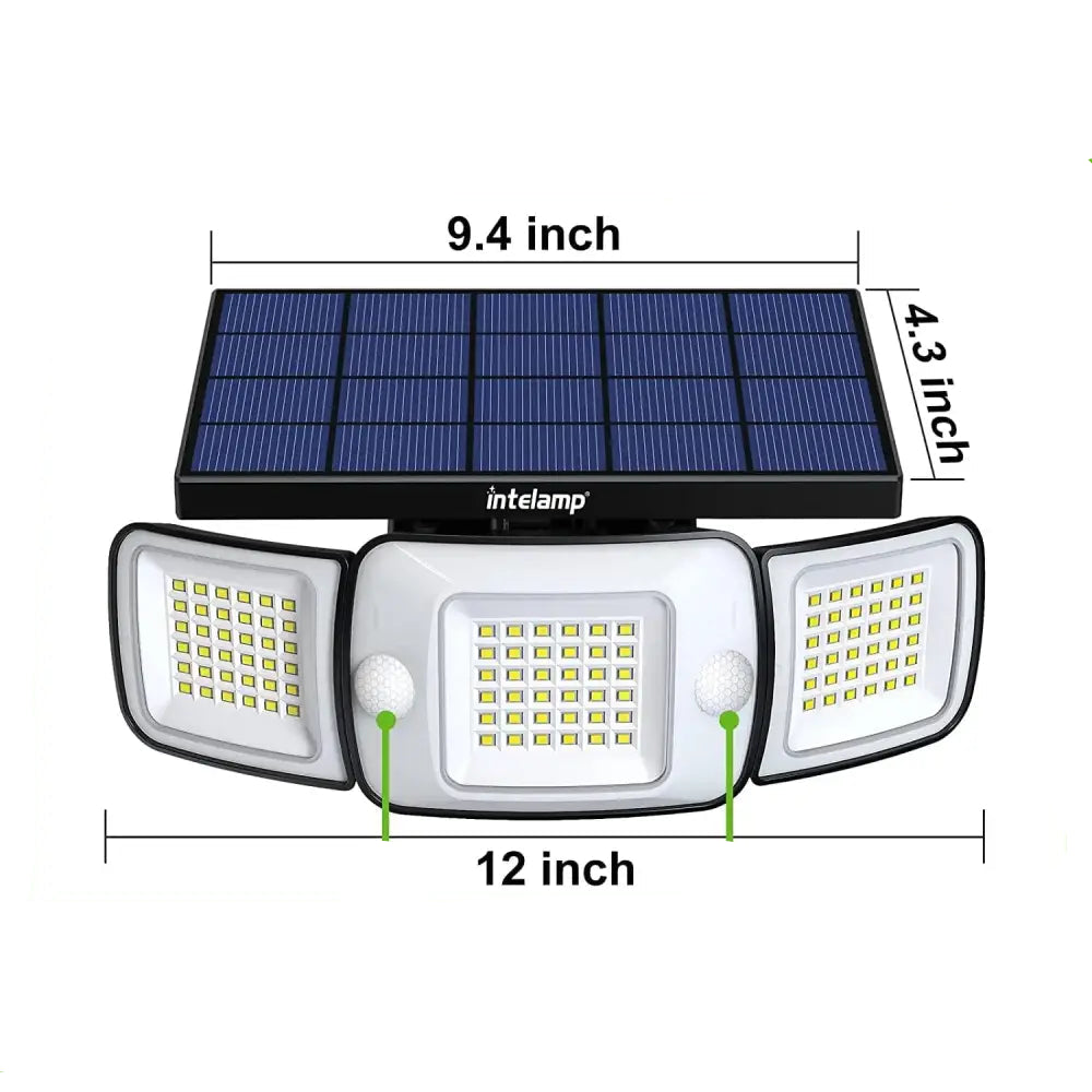 Intelamp Long Battery Life 6000mah Outdoor Solar Light Flood Light Larger Solar Panel Two Motion Sensors For Garden