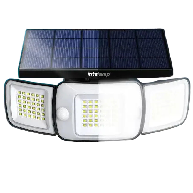 Intelamp Long Battery Life 6000mah Outdoor Solar Light Flood Light Larger Solar Panel Two Motion Sensors For Garden