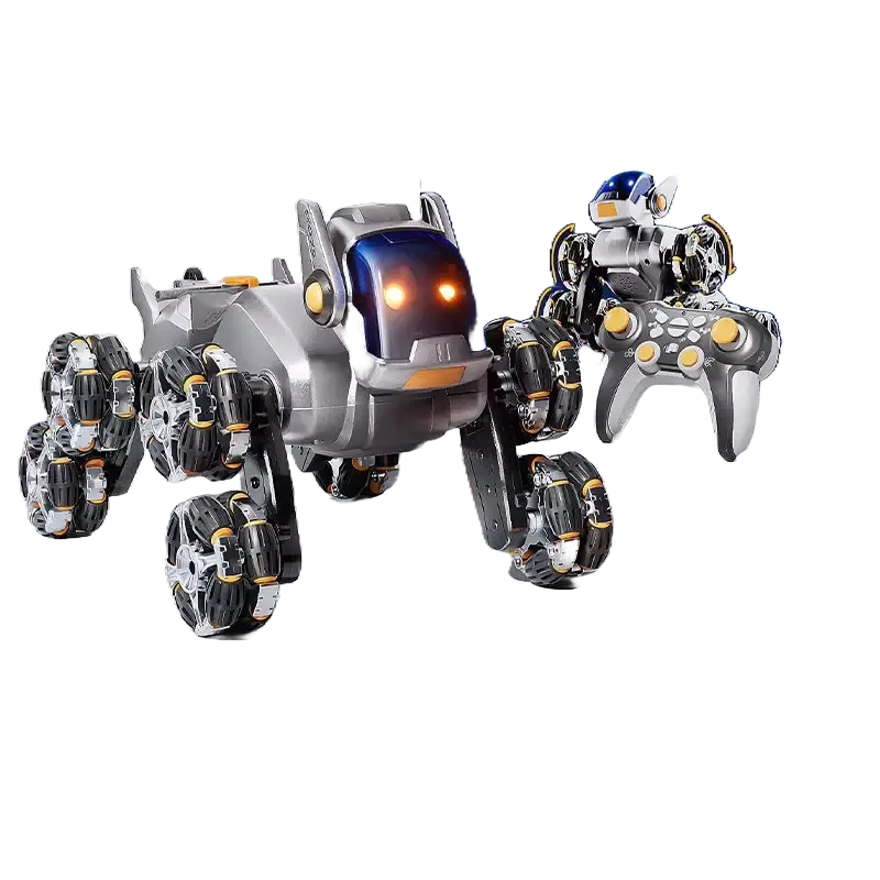 Intelligent Remote Control Robot Dog with Eight Wheels and Tail Spray Stunt Features - Four Skill Functions for Children