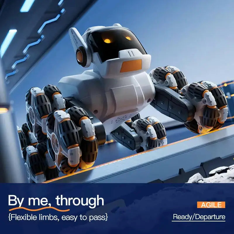 Intelligent Remote Control Robot Dog with Eight Wheels and Tail Spray Stunt Features - Four Skill Functions